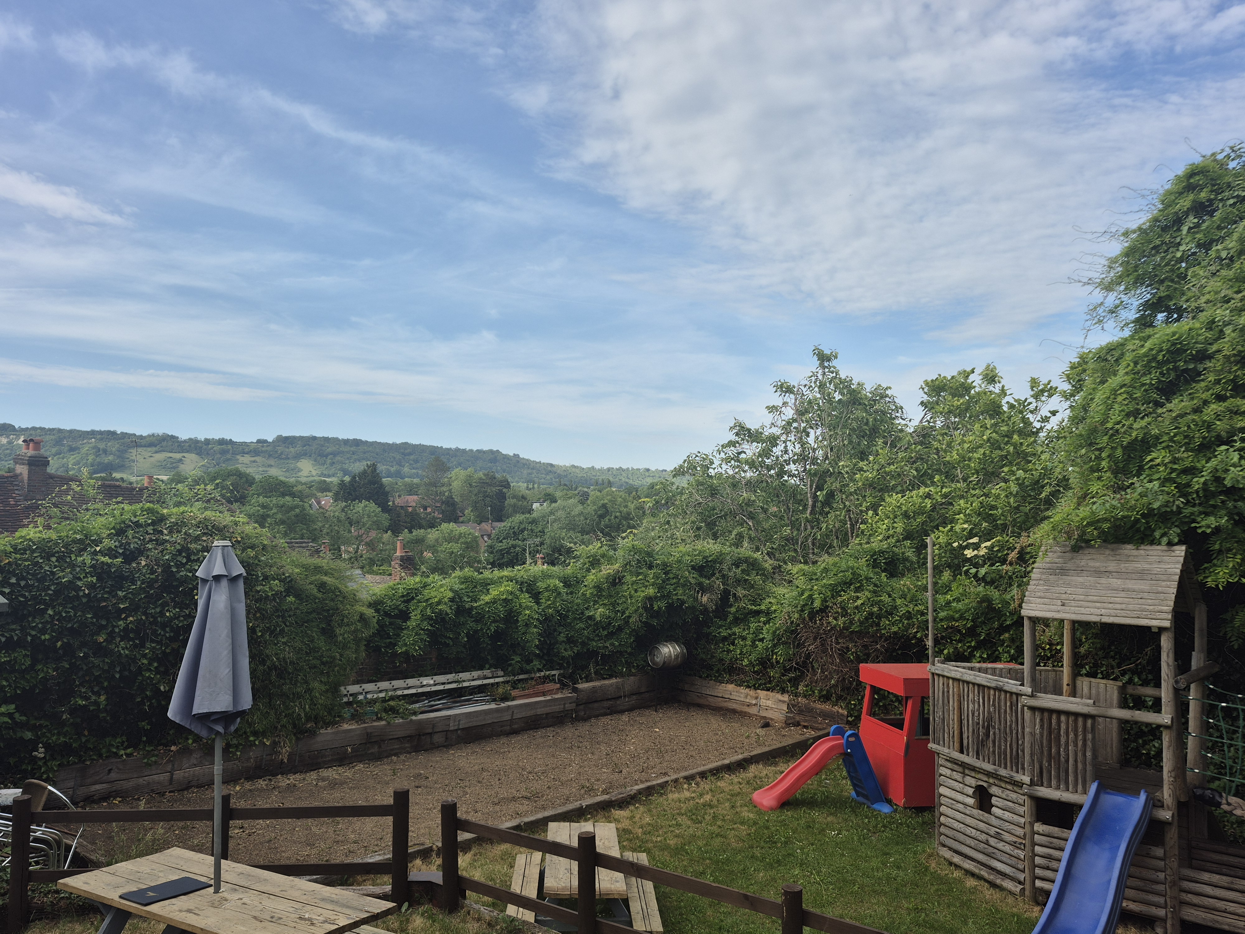 The garden playground with views over the North Downs